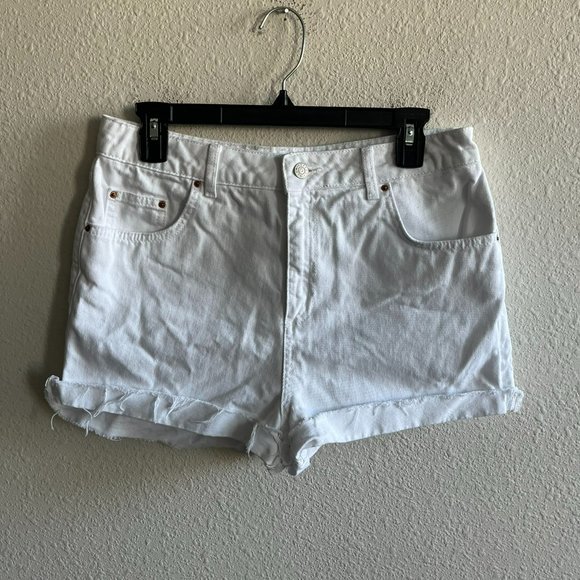 Topshop Women's Mom High Rise White Denim Shorts Size 12 - Picture 2 of 10